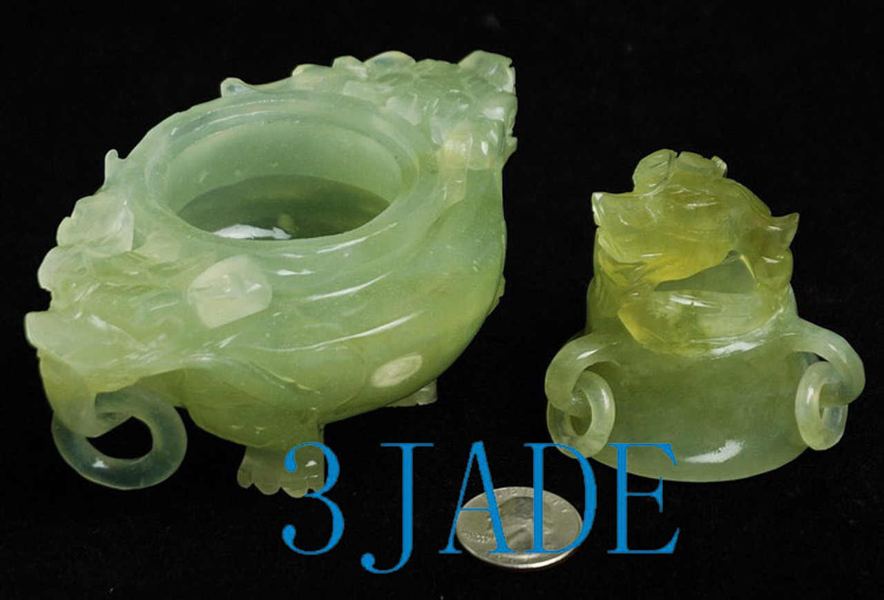 6.9" Chinese Yellow Jade HandCarving Lucky Dragon Tripodia Incense Burner Censer 