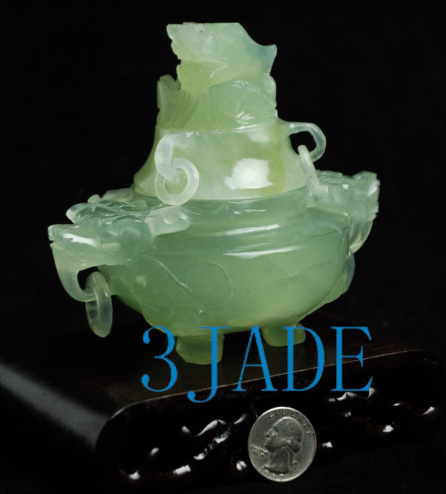 Natural Serpentine Chinese Censer / Hand Carved Xiu Jade Incense