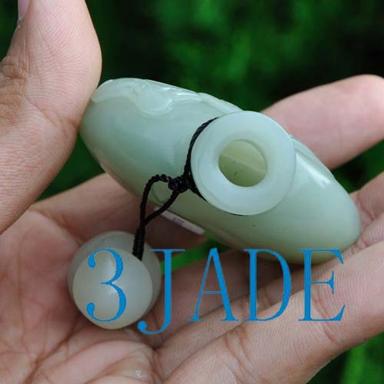 Carved Natural Hetian Nephrite Jade Lotus Koi Fish Snuff Bottle, w/ certificate -N009099