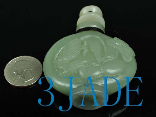Carved Natural Hetian Nephrite Jade Lotus Koi Fish Snuff Bottle, w/ certificate -N009099