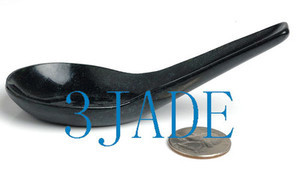 Hand Carved Natural Black Green Jade/Serpentine Spoon