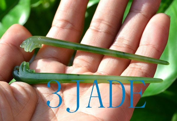 Hand Carved Natural Green Nephrite Jade Eagle Hair Stick /Hairpin Hair Pin