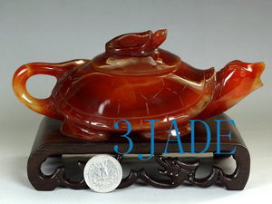 Red Agate / Carnelian Carving / Sculpture: Turtle Teapot / Tea Pot Statue