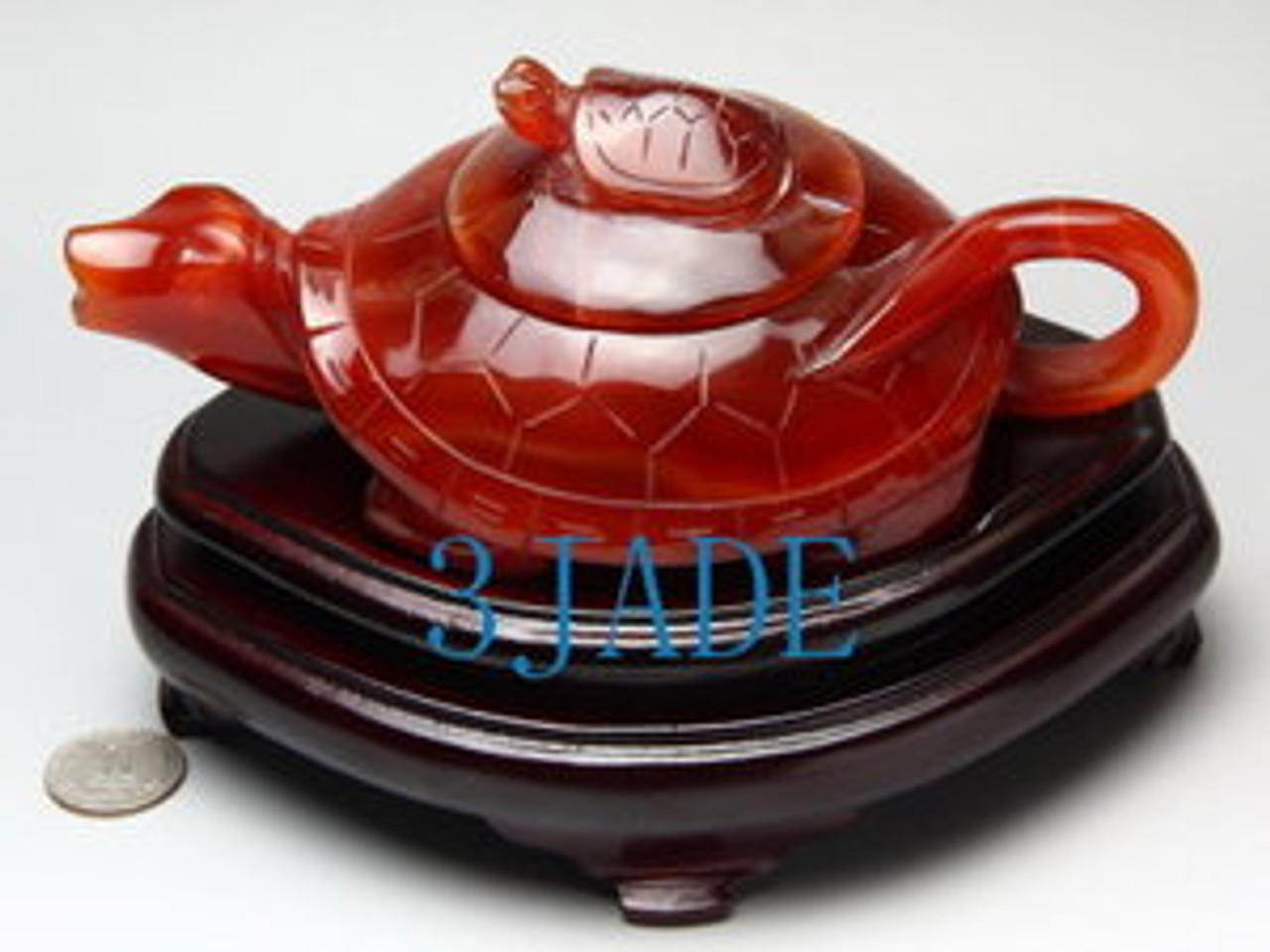 Carnelian / Red Agate Turtle Teapot / Tea Pot, Carving / Sculpture / Statue