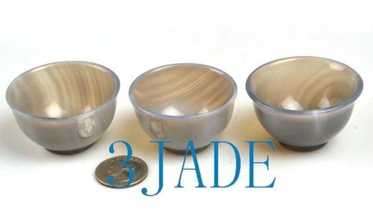 3pcs 2" Hand Carved Natural Sardonyx / Agate / Chalcedony Stone Bowls / Cups