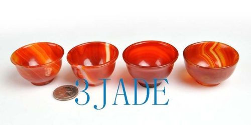 4PCS  Hand Carved Carnelian / Red Agate Cups / Bowls