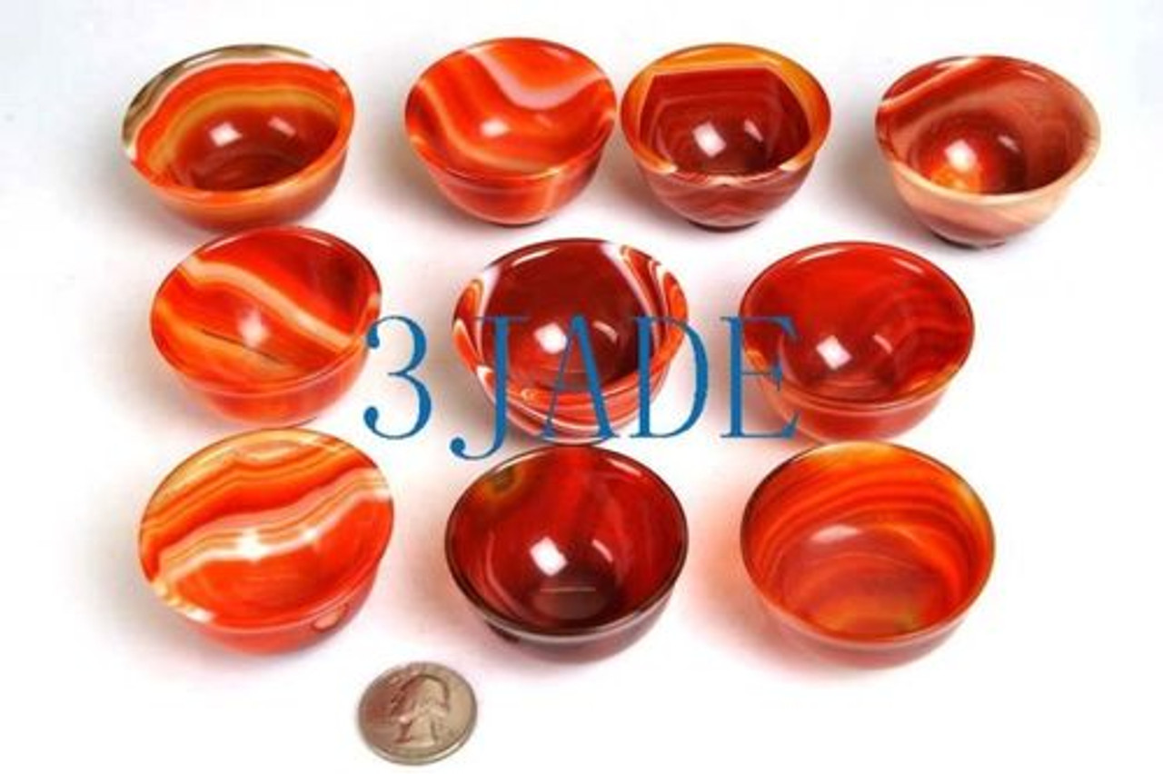 10PCS  Hand Carved Carnelian / Red Agate Cups Bowls