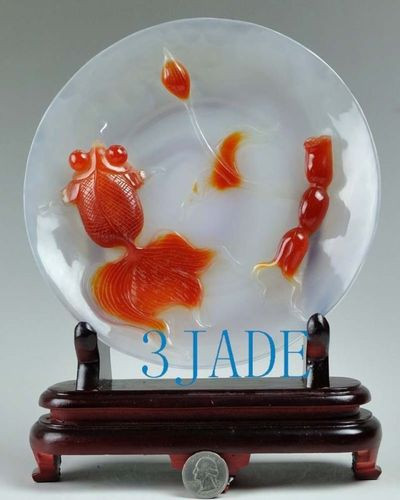 Carnelian Red Agate Lotus Goldfish Plate