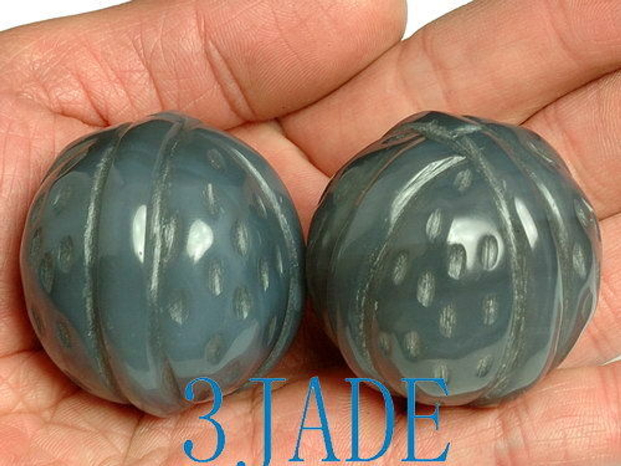 2 Hand Carved Natural Agate Walnut Balls / Spheres Q010092