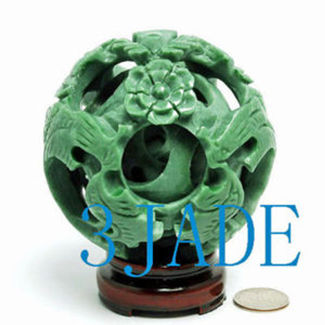 4" Hand Carved 4 layers Green Jade Puzzle Ball Sphere