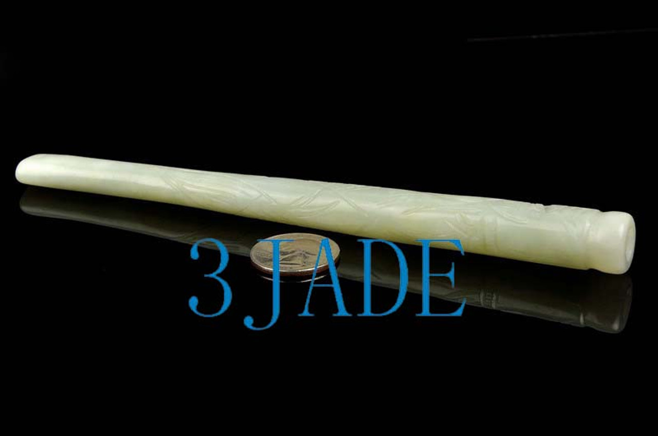 7 1/4" Natural Xiu Jade / Serpentine Carved Dragon Cigarette Holder