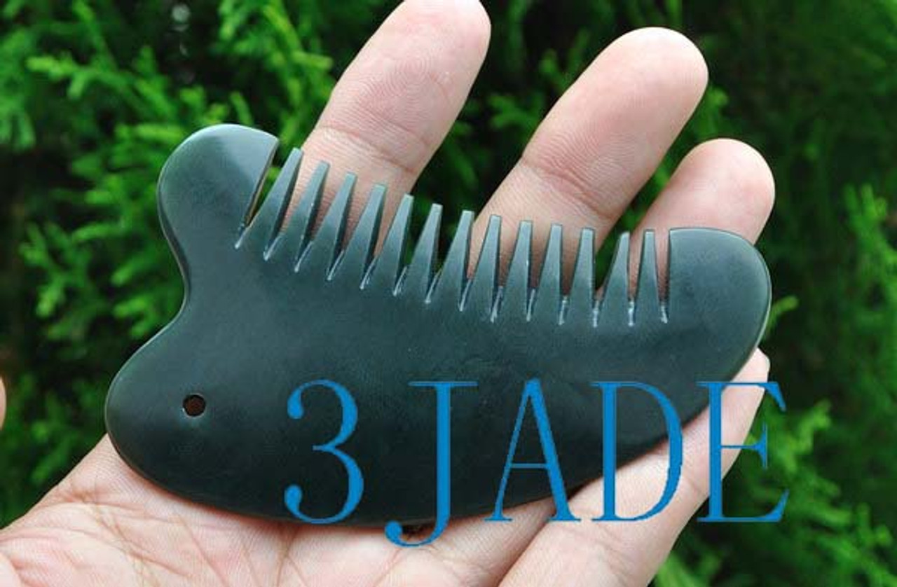 Hand Carved Natural Nephrite Jade Comb Z012316