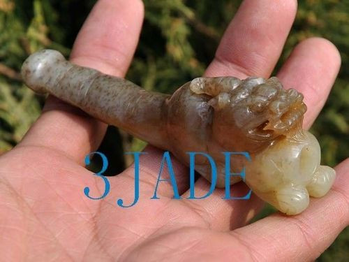 Hand Carved Natural Hetian Nephrite Jade Dragon Cigarette Holder, w/ Certificate