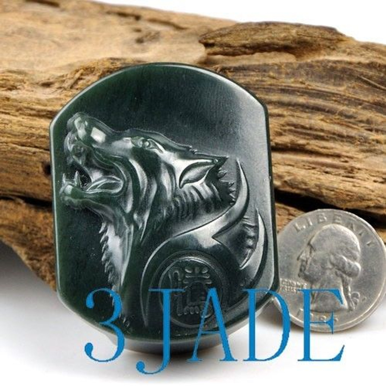 Natural Nephrite Jade Carving: Wolf Head Belt Buckle