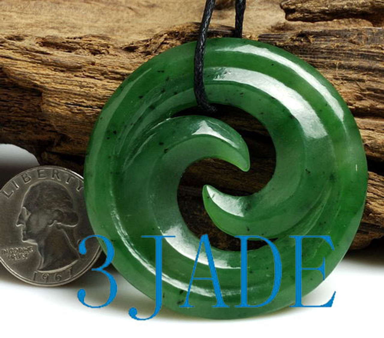 54mm Natural Green Nephrite Jade Koru Harmony Pendant New Zealand Maori Style Carving / Art G026060