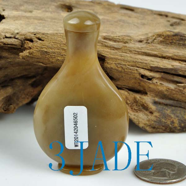 Hand Carved Natural Hetian Nephrite Jade Carving: Snuff Bottle, w/ certificate