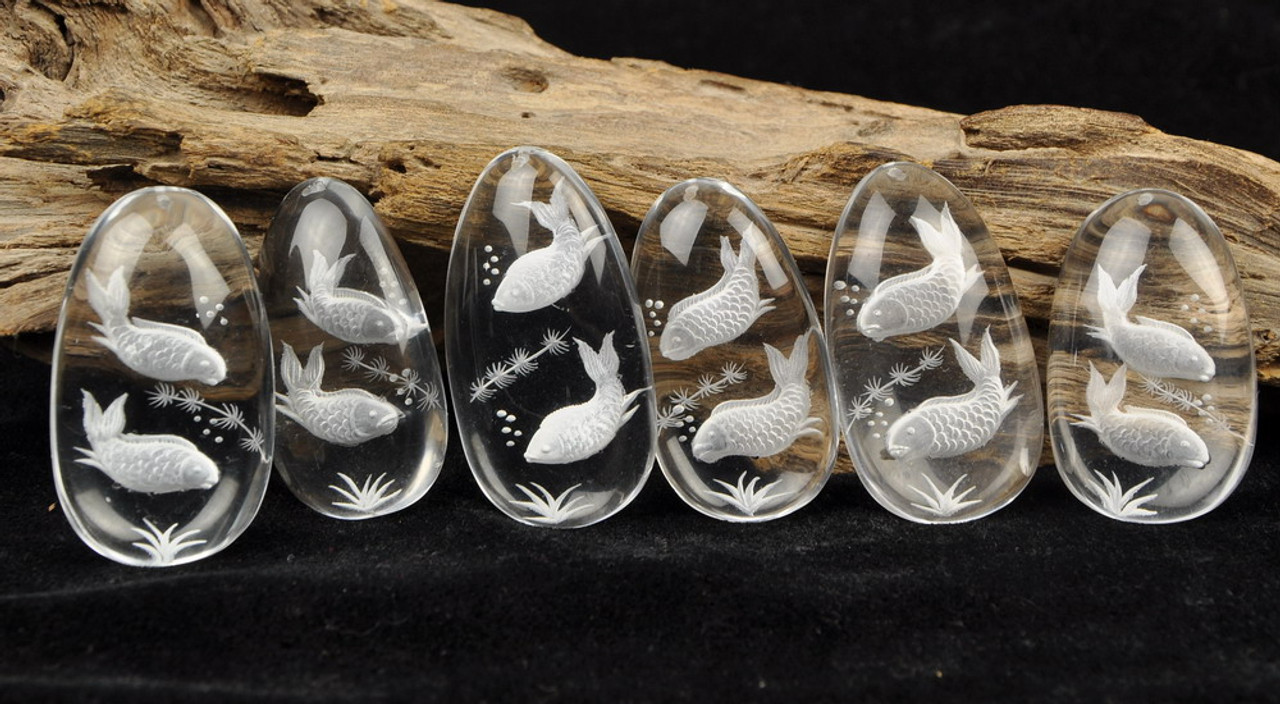 Wholesale 6PCS Clear Rock Crystal Quartz Fish Pendants / Carving -G028041