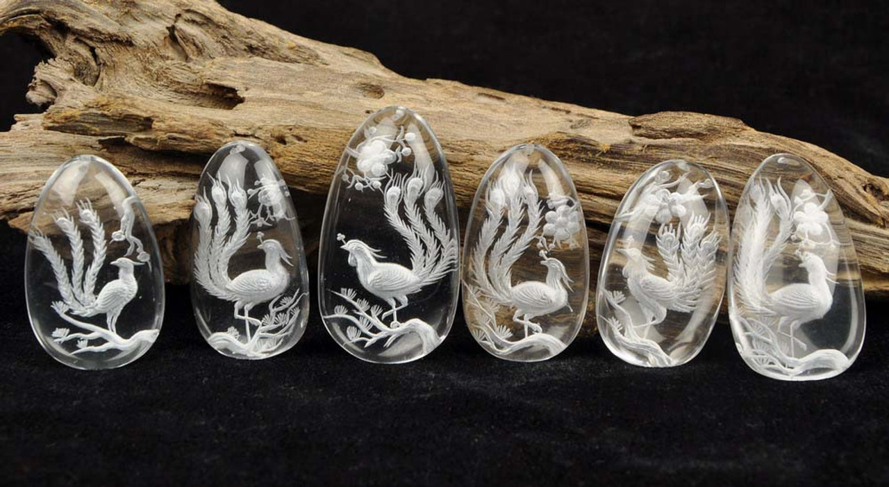 Wholesale 6PCS Clear Rock Crystal Quartz Phoenix Birds Pendants / Carving -G028043