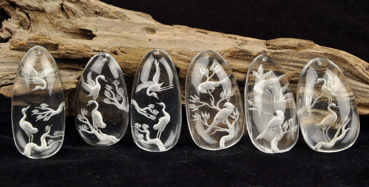 Wholesale 6PCS Clear Rock Crystal Quartz Birds Pendants / Carving -G028042