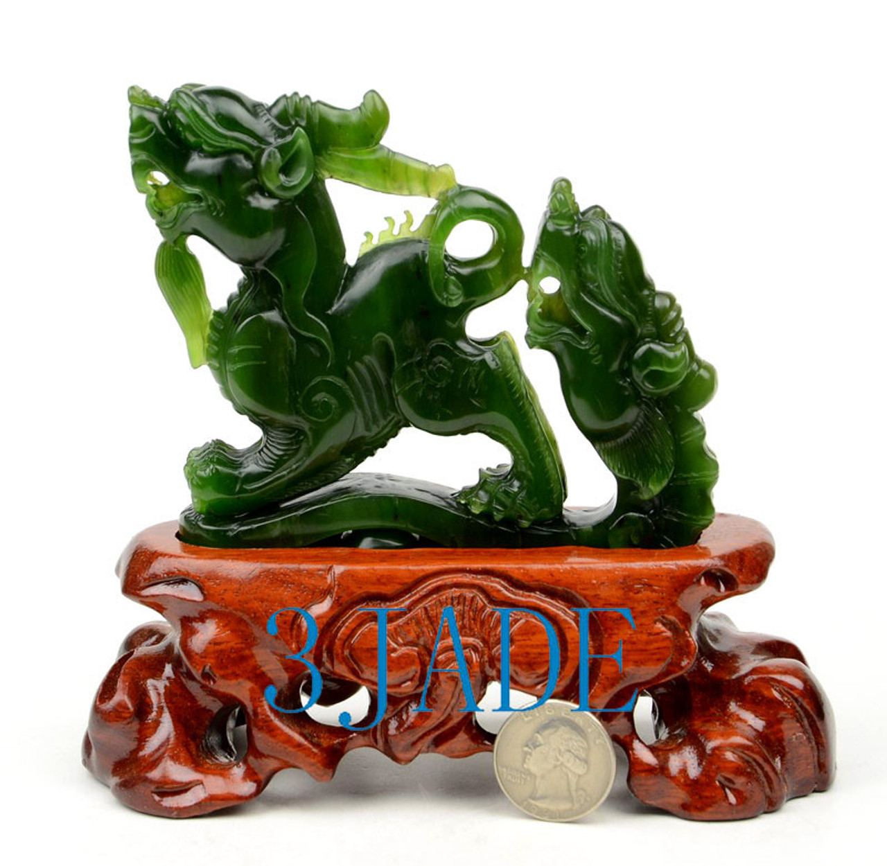 Natural Green Hetian Nephrite Jade Pixiu Statue Divine Animal Carving ...