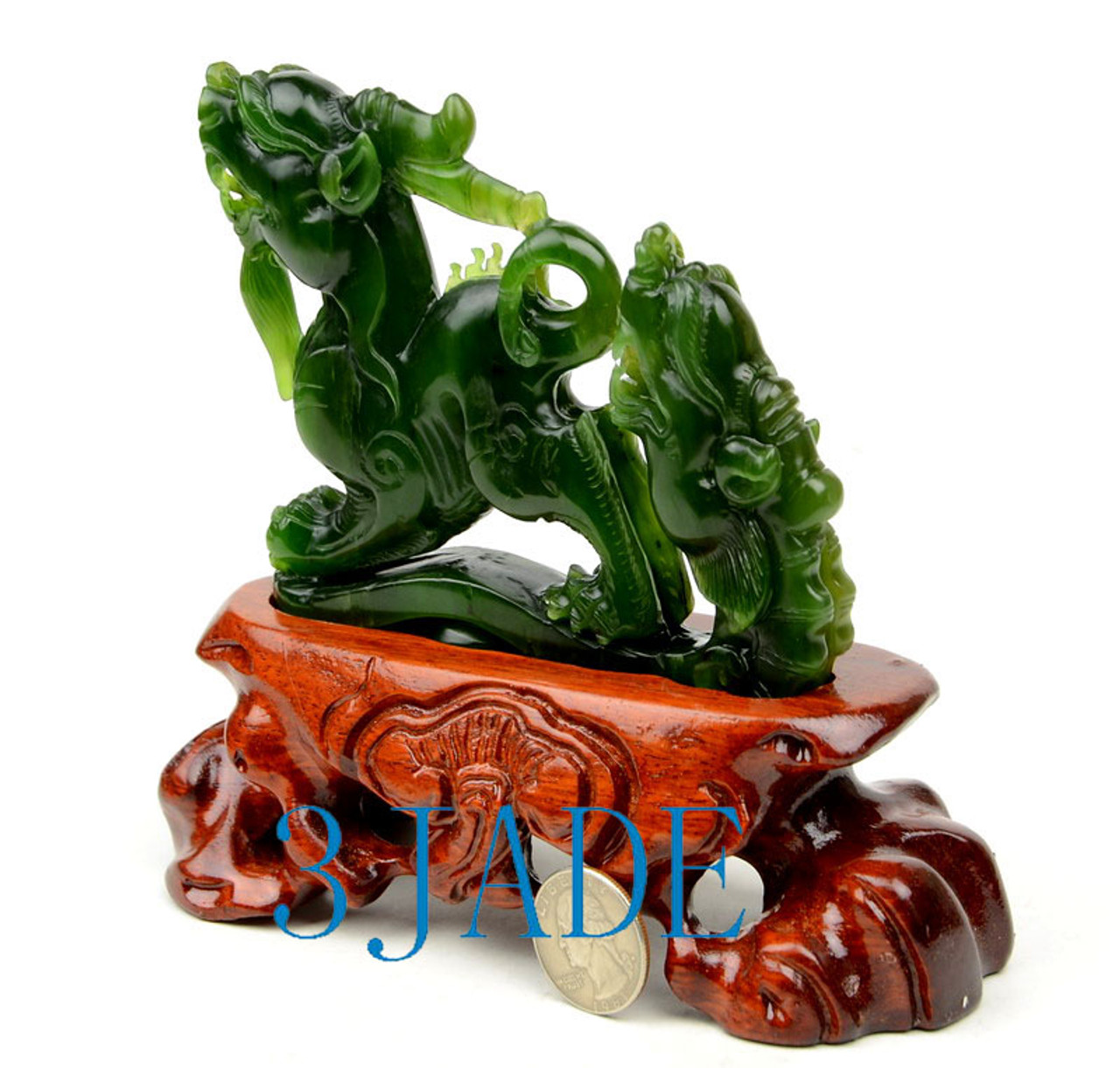 Natural Green Hetian Nephrite Jade Pixiu Statue Divine Animal Carving ...