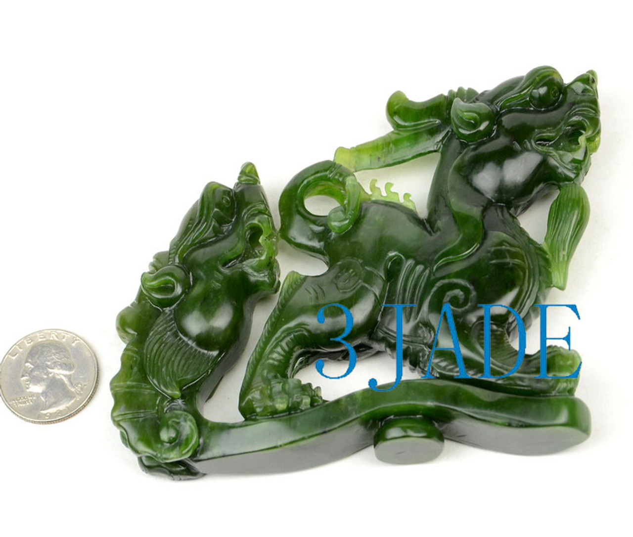Natural Green Hetian Nephrite Jade Pixiu Statue Divine Animal Carving  -J026188