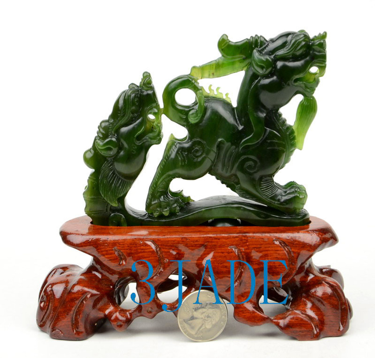 Natural Green Hetian Nephrite Jade Pixiu Statue Divine Animal Carving ...