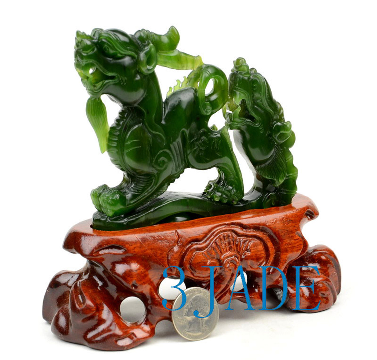 Natural Green Hetian Nephrite Jade Pixiu Statue Divine Animal Carving ...