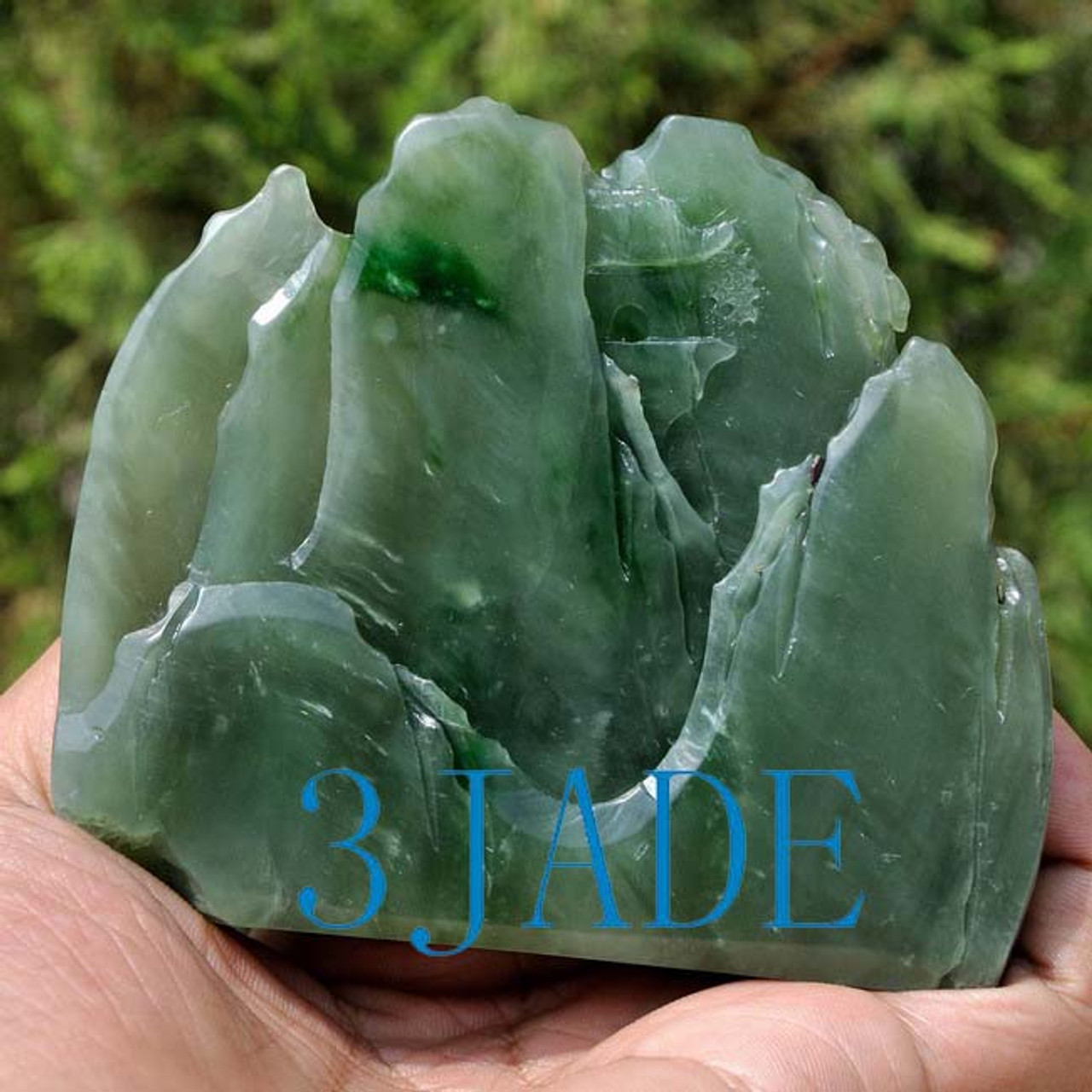 Natural Green Nephrite Jade Carving Sculpture: Reclusive Life Statue -J026190