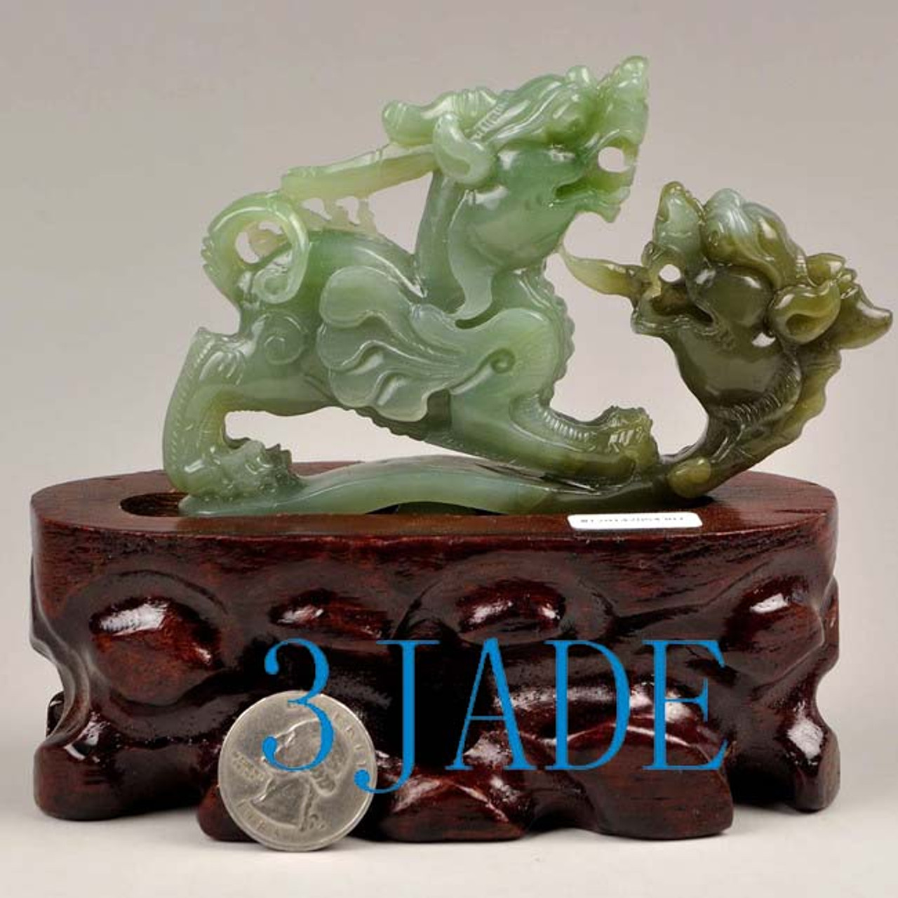 Natural Green Hetian Nephrite Jade Pixiu Statue Divine Animal Carving w ...