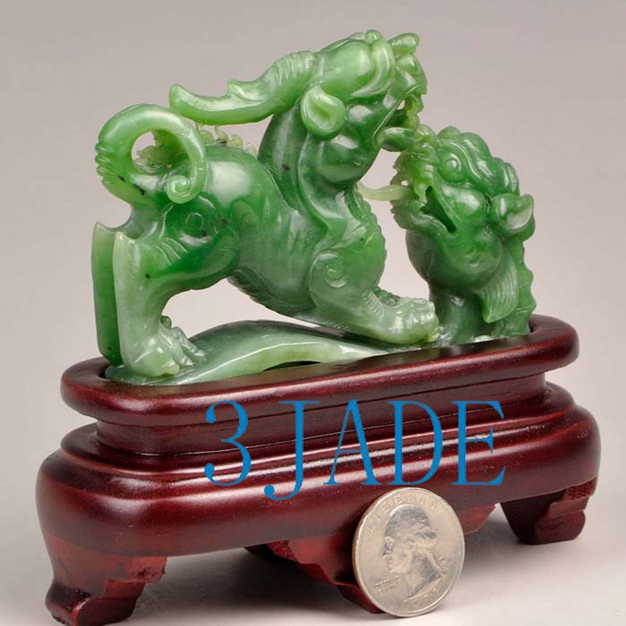 Natural Green Hetian Nephrite Jade Pixiu Statue Divine Animal Carving w ...