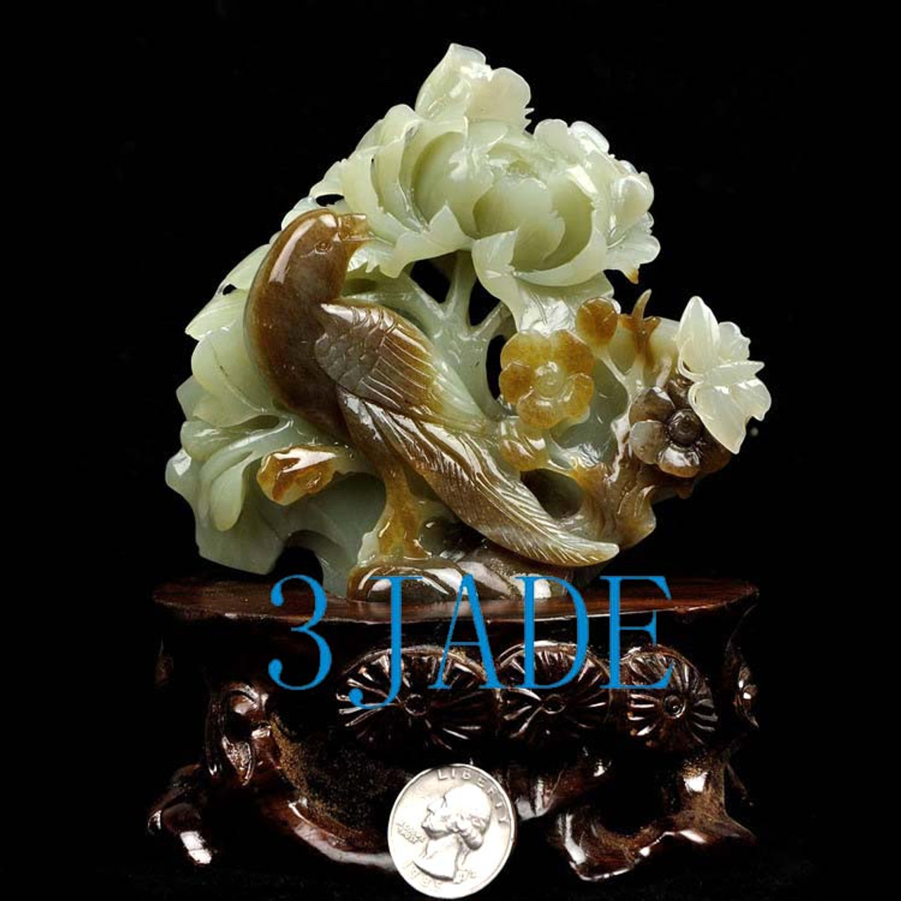 jade bird flower statue