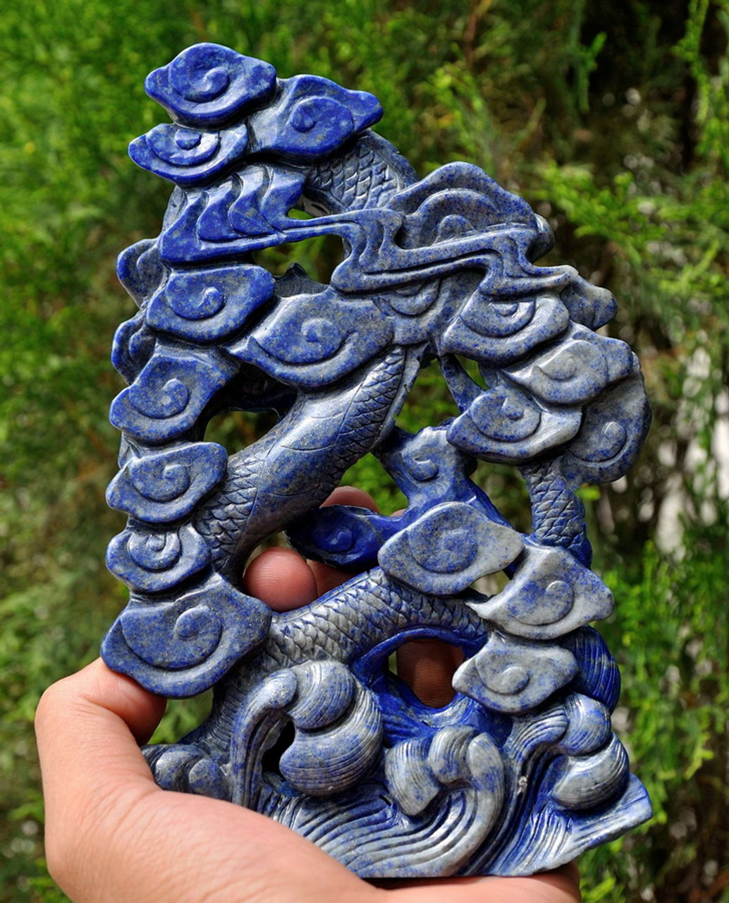 Natural Lapis Lazuli Dragon Statue Gemstone Carving Sculpture Chinese Art Decor -J040291