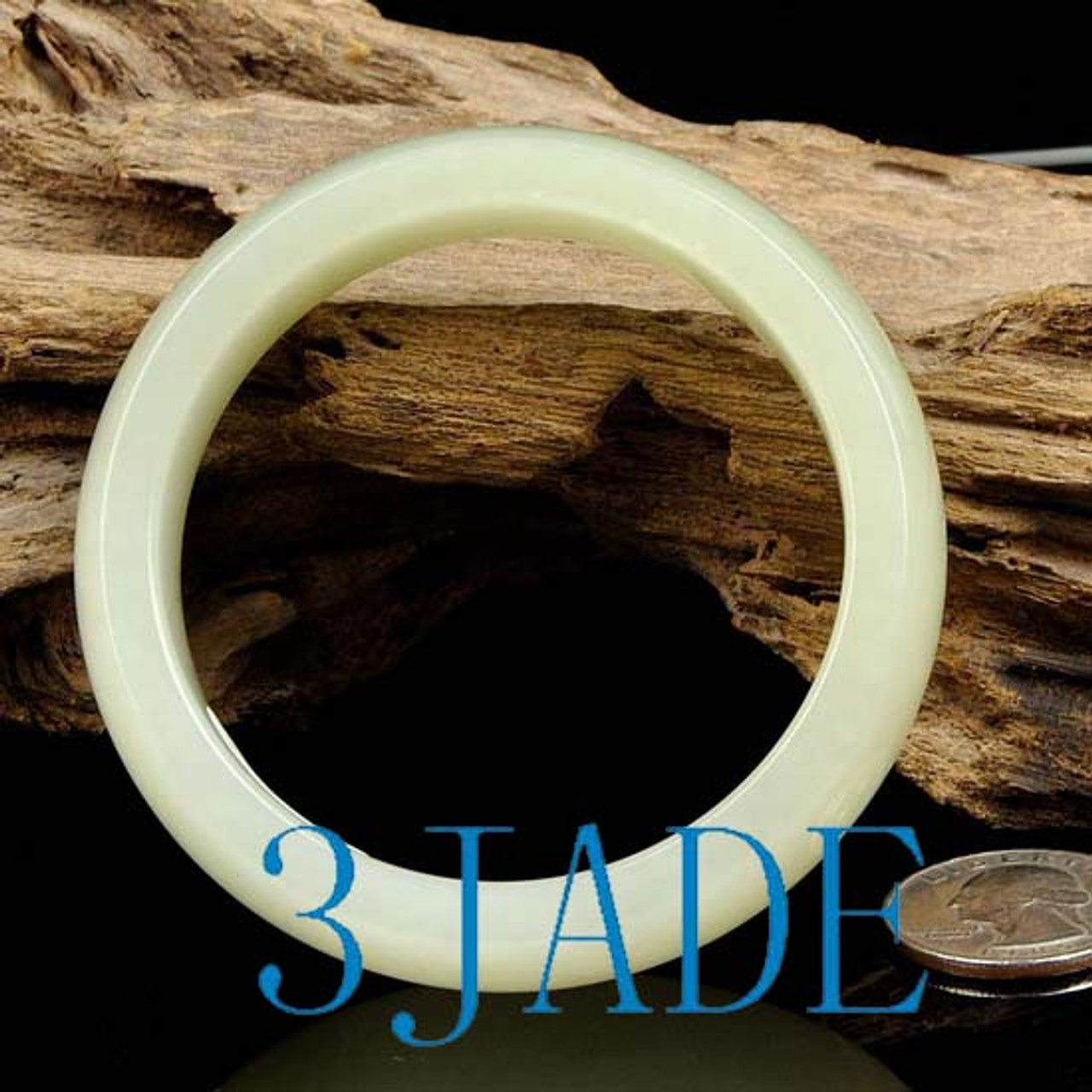 58mm Natural Hetian White Nephrite Jade Chunky Bangle Bracelet w/ Certificate -C004274
