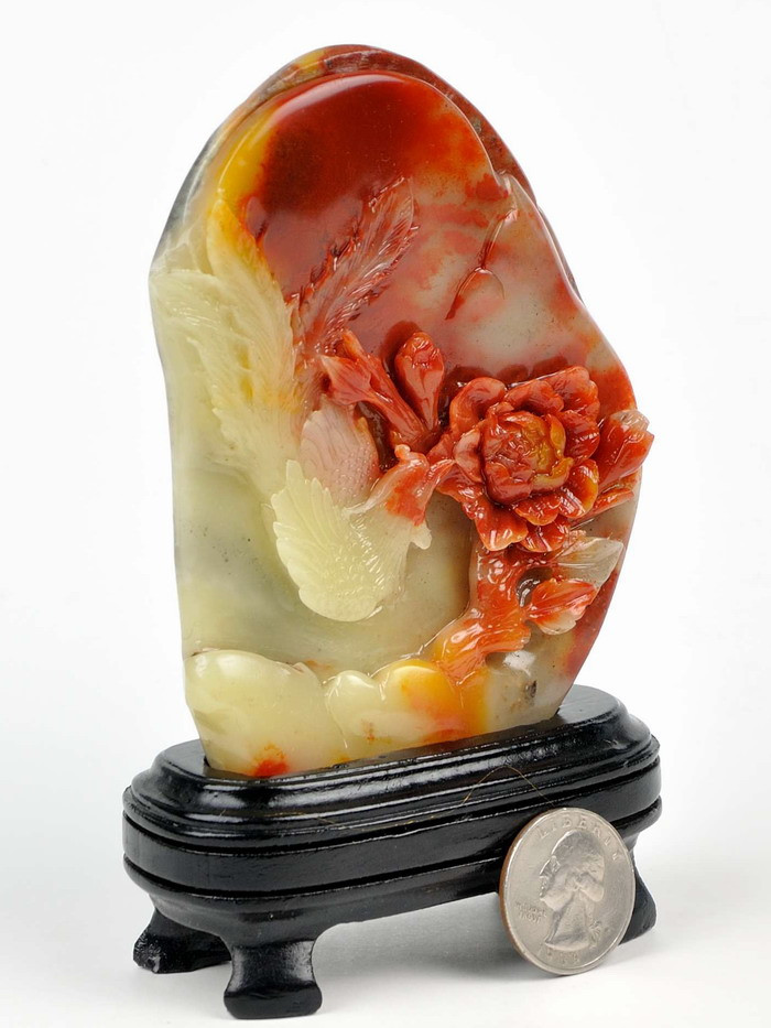 Stone Phoenix Peony Statue