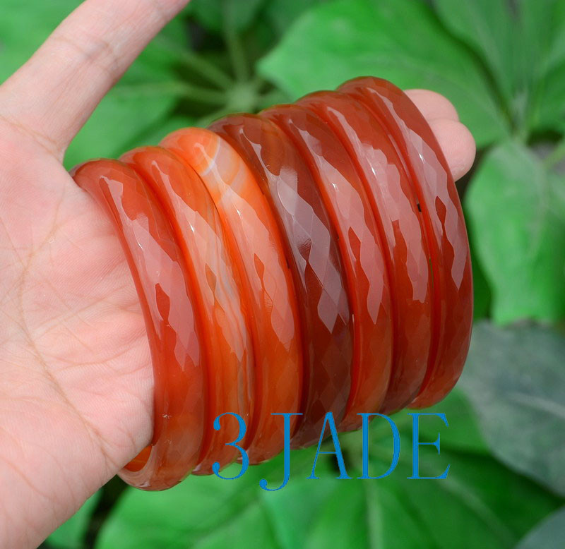Faceted Red Agate Carnelian Bangle - Multi-Facet Design, 64-68mm