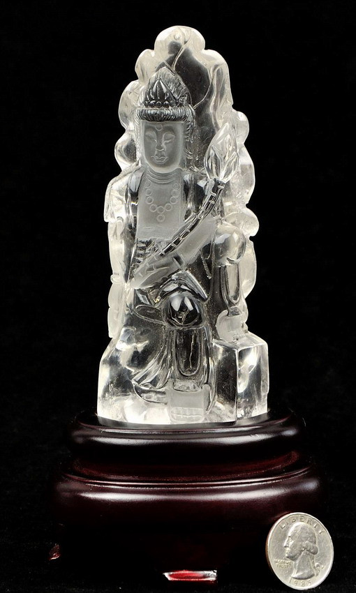 Natural Clear Rock Crystal Quartz Carving Kwan Yin / Guanyin Statue