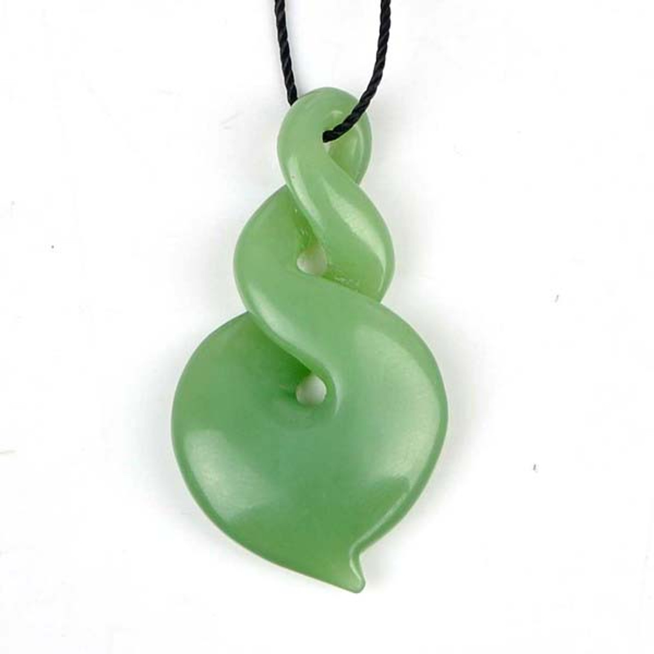 Genuine Natural Green Nephrite Jade Double Twist Pendant Necklace 