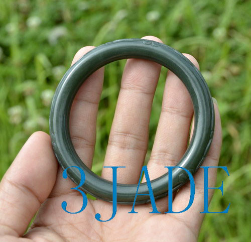 58mm Natural Nephrite Jade Carved Flower Bangle Bracelet - 3JADE