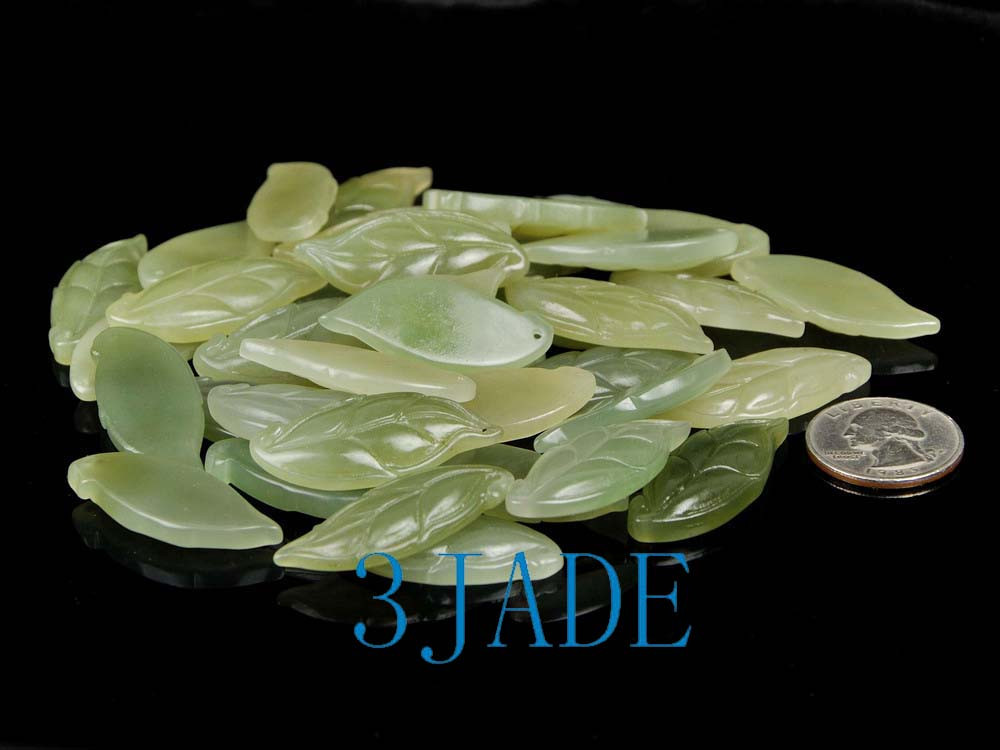 Hand Carved Natural Nephrite Jade Leaf  Pendant / Carving -G025574