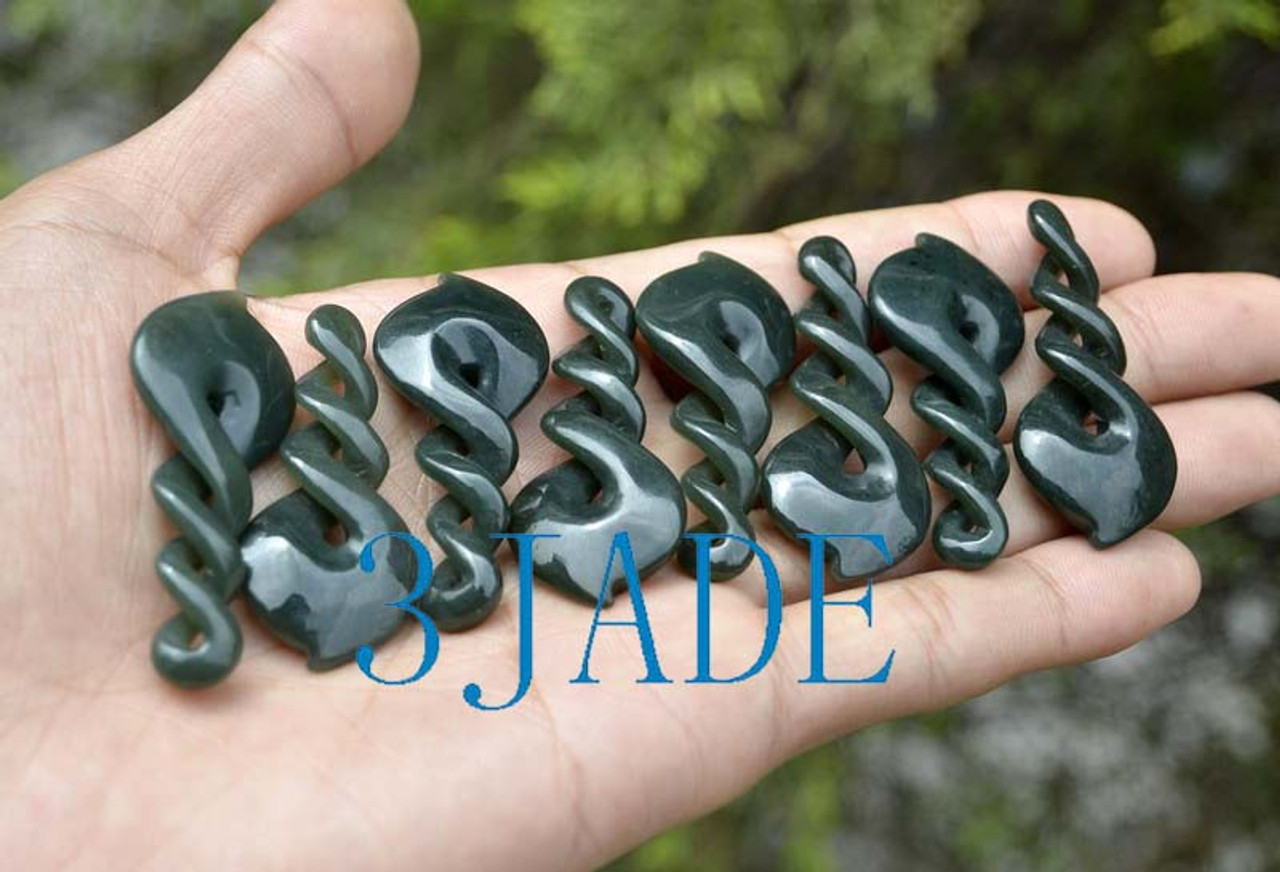 Natural Nephrite Jade Triple Twist Pendant Greenstone Necklace Maori Carving -G012384