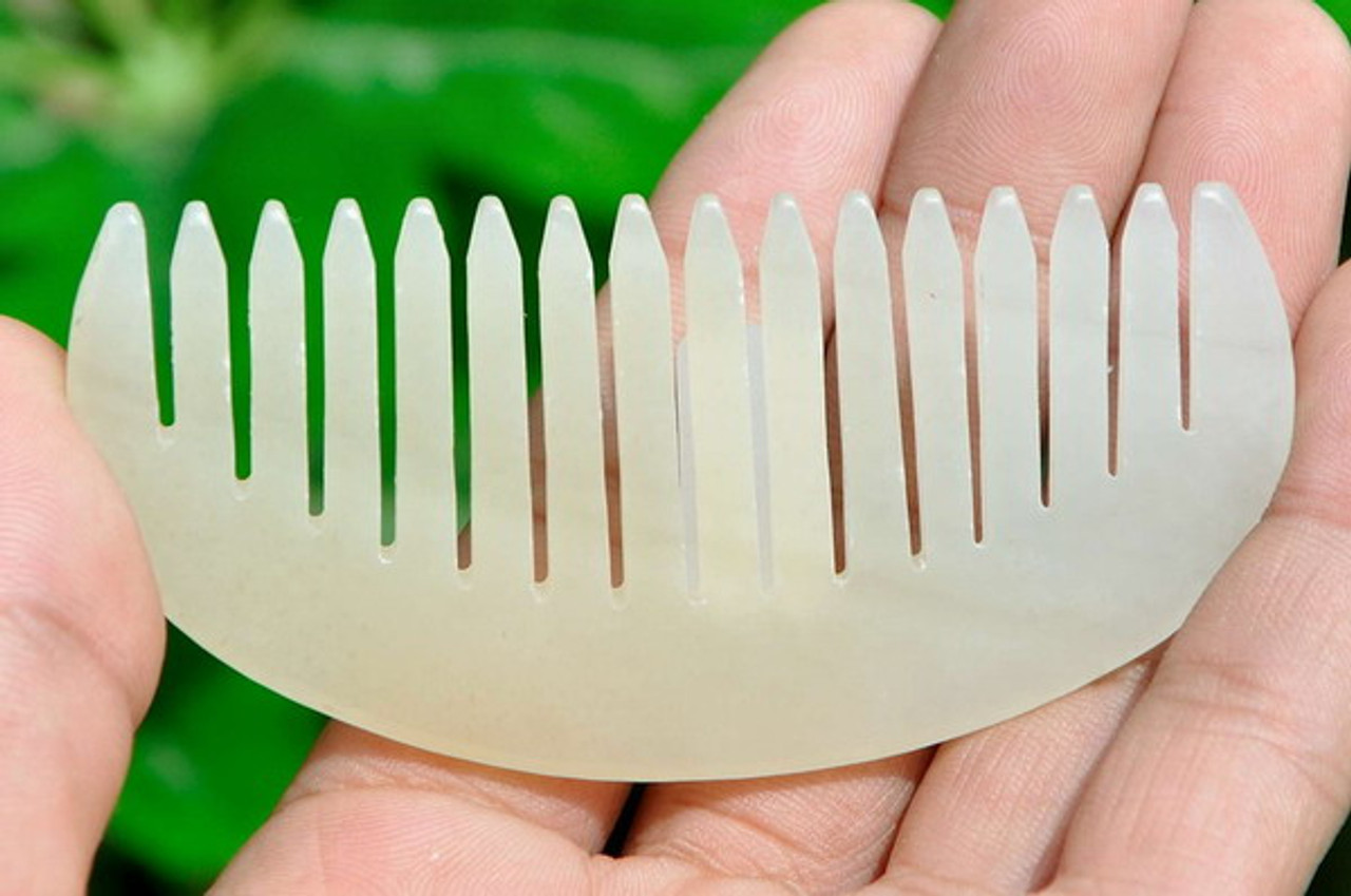 Natural Hetian Nephrite Jade Comb Carved Gemstone Hair Accessory w