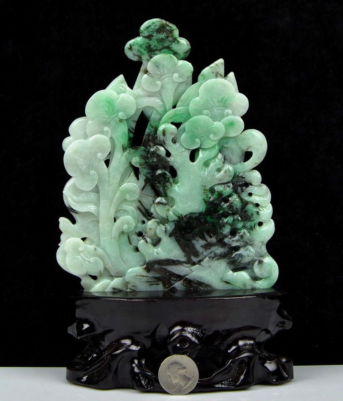 A Grade Jadeite Jade Koi Fish Statue Carving Sculpture w/ Certificate -J022379