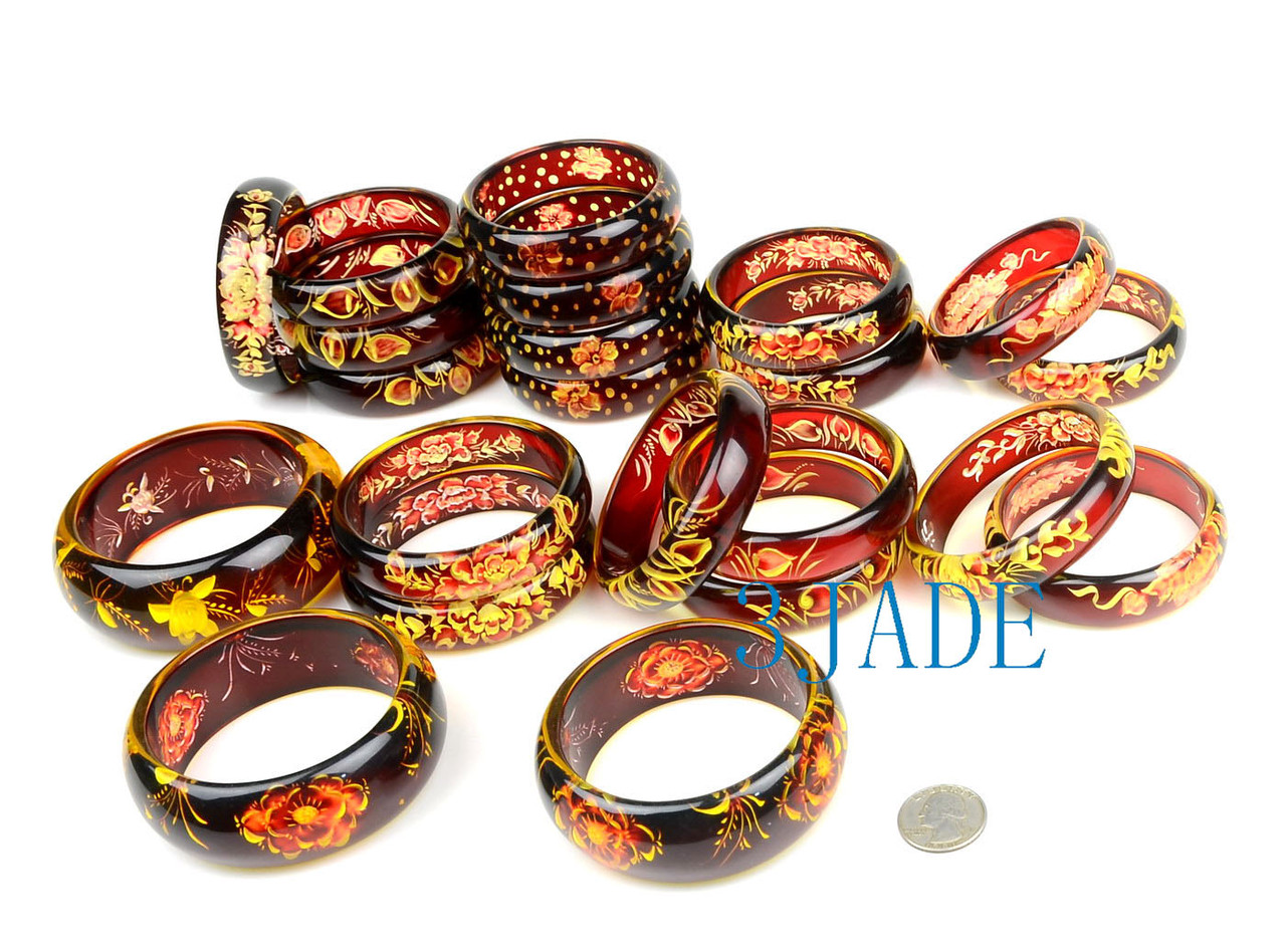 60mm - 65mm Synthetic Amber Flower Plastic Bangle Bracelet - 3JADE