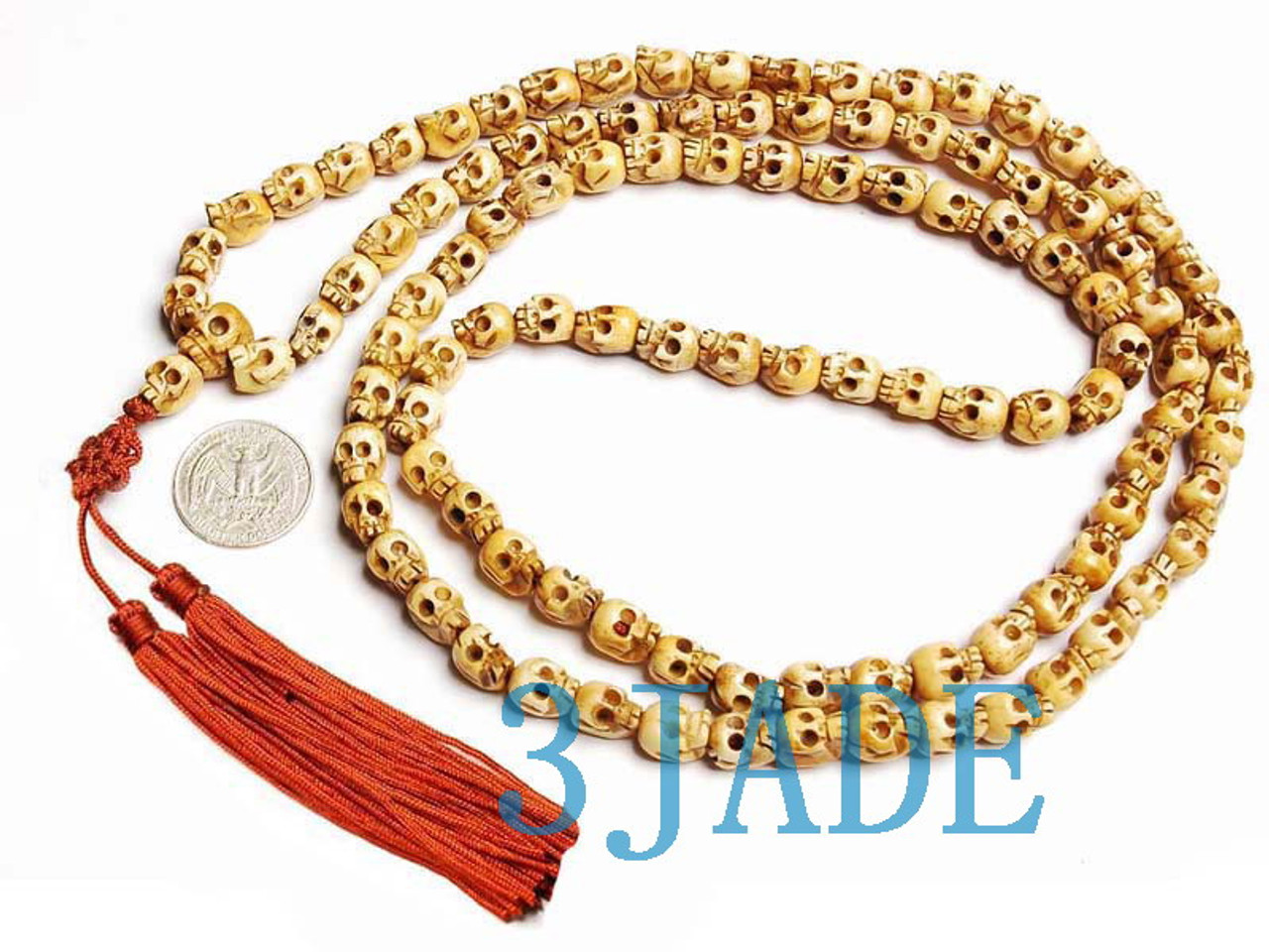 44" Tibetan Carved Skull Meditation Prayer Beads Mala