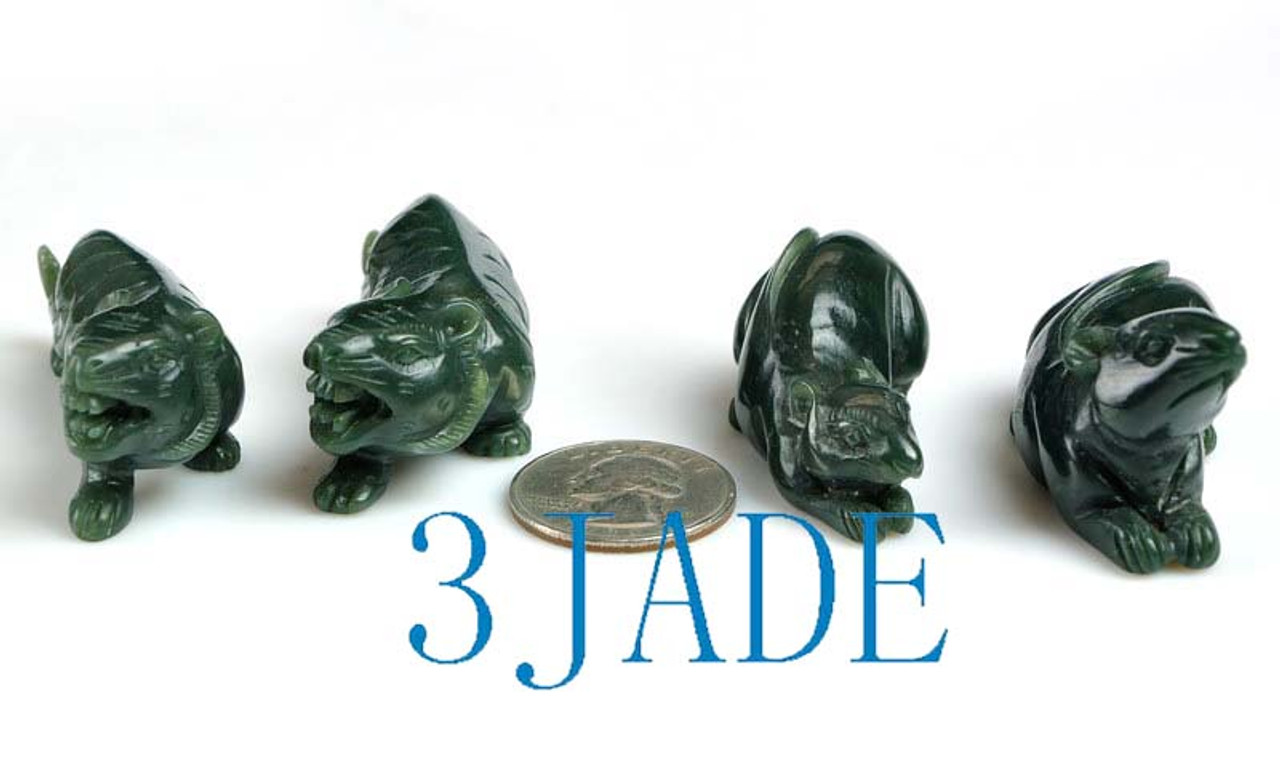 4pcs Natural Nephrite Jade Tiger & Mouse Figurines Carving Wholesale -J023502