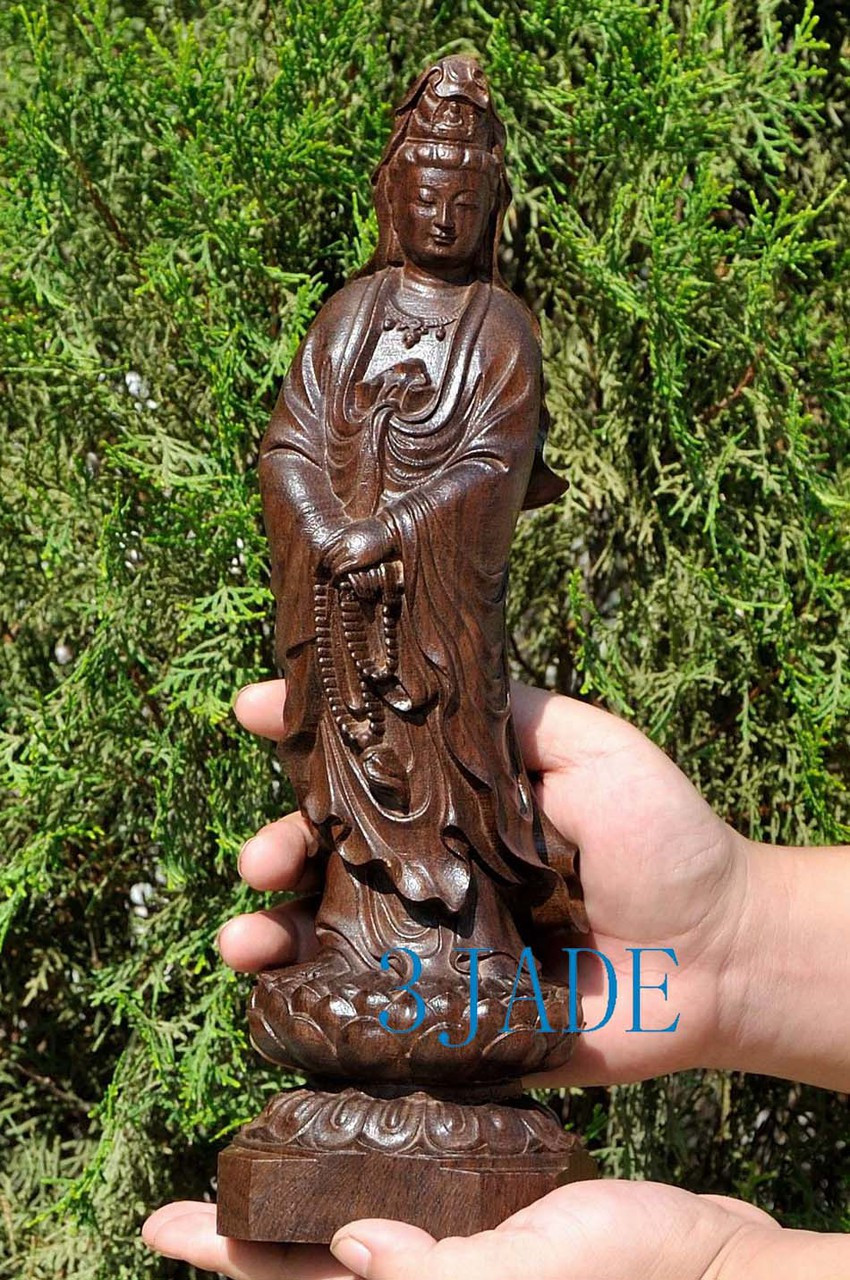 12" Natural Eaglewood Carving: Kwan-yin / Guanyin Buddha Statue / Sculpture -JZ00151