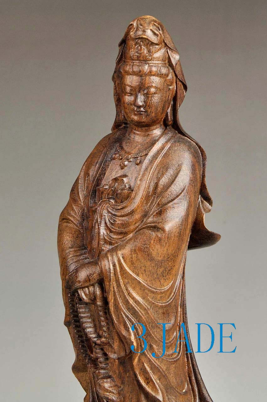 12" Natural Eaglewood Carving: Kwan-yin / Guanyin Buddha Statue / Sculpture -JZ00152