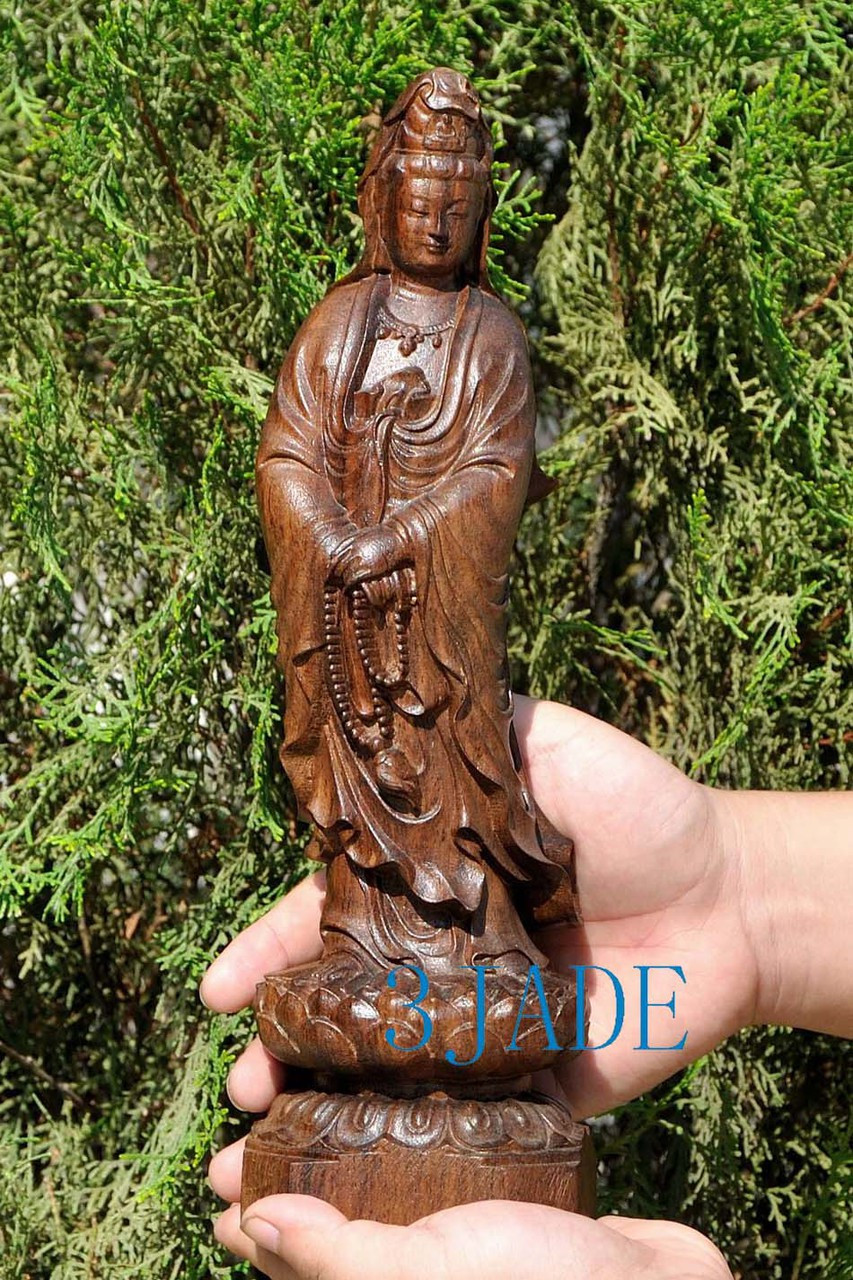 12" Natural Eaglewood Carving: Kwan-yin / Guanyin Buddha Statue / Sculpture -JZ00152