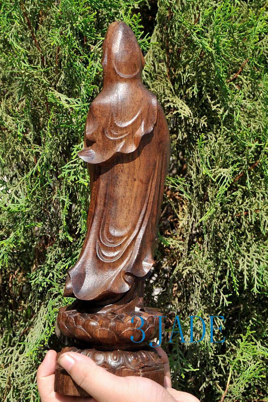 12" Natural Eaglewood Carving: Kwan-yin / Guanyin Buddha Statue / Sculpture -JZ00152